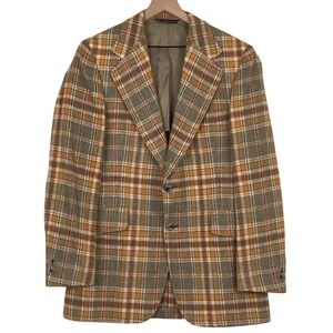 VTG‎ Hart Schaffner & Marx Escadrille Wool Blazer Sz 42R Plaid Brown Tan Olive